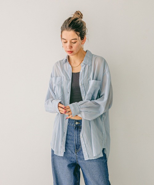 BAYFLOW（ベイフロー）の「[夏の羽織りに]コットンシアーシャツ（シャツ/ブラウス・レディース・オフホワイト/ライトブルー/ライトグリーン/イエロー/チャコール/ラベンダー/ブルー/ブラウン/ライトブラウン・FREE）」の18枚目の写真