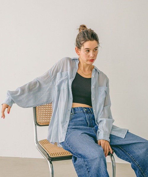 BAYFLOW（ベイフロー）の「[夏の羽織りに]コットンシアーシャツ（シャツ/ブラウス・レディース・オフホワイト/ライトブルー/ライトグリーン/イエロー/チャコール/ラベンダー/ブルー/ブラウン/ライトブラウン・FREE）」の19枚目の写真