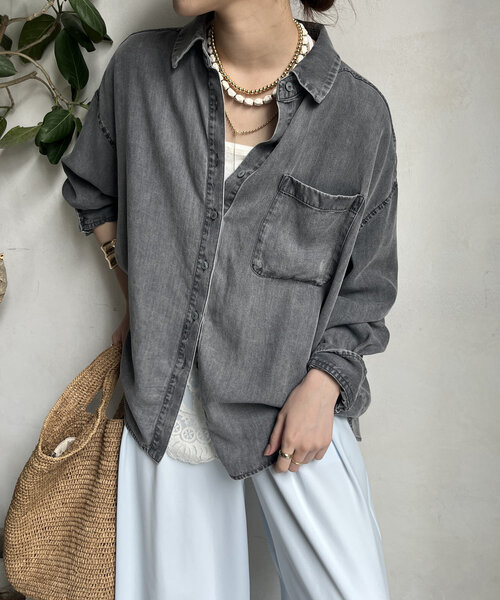セール】【新色追加/WEB限定】バックボタンリヨセルデニムシャツ