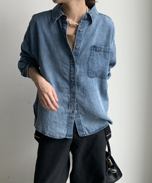 セール】【新色追加/WEB限定】バックボタンリヨセルデニムシャツ