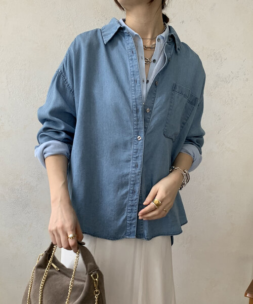 セール】【新色追加/WEB限定】バックボタンリヨセルデニムシャツ