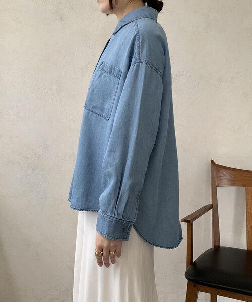 セール】【新色追加/WEB限定】バックボタンリヨセルデニムシャツ