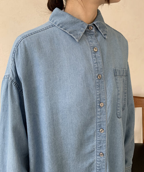 DouDou（ドゥドゥ）の「【新色追加/WEB限定】バックボタンリヨセルデニムシャツ（シャツ/ブラウス・レディース・ブルー系その他/インディゴブルー/ブラック・FREE）」の22枚目の写真