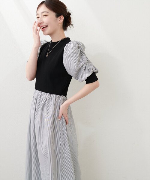 セール】【WEB限定】袖コンシャスドッキングワンピース（ワンピース