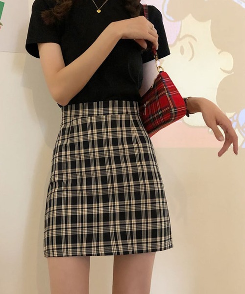 クラシカルチェック◎美シルエットミニスカート（スカート
