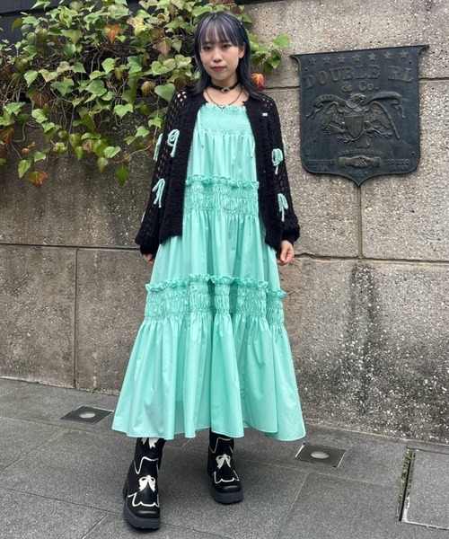 Candy Stripper（キャンディストリッパー）の「RIBBON MESH KNIT カーディガン（カーディガン/ボレロ・レディース・ライトブルー/ブラック/イエロー・FREE）」の14枚目の写真