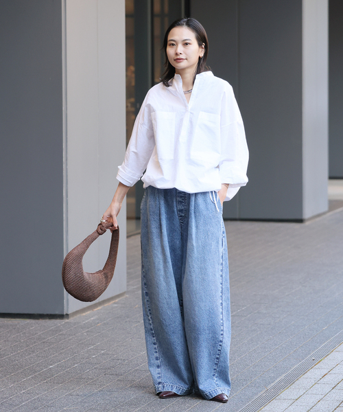 journal standard＊テレデラン60リネン後ろ空きスキッパーシャツ quaranciel:〈洗濯機可能〉リネン ミックス フロントギャザー
