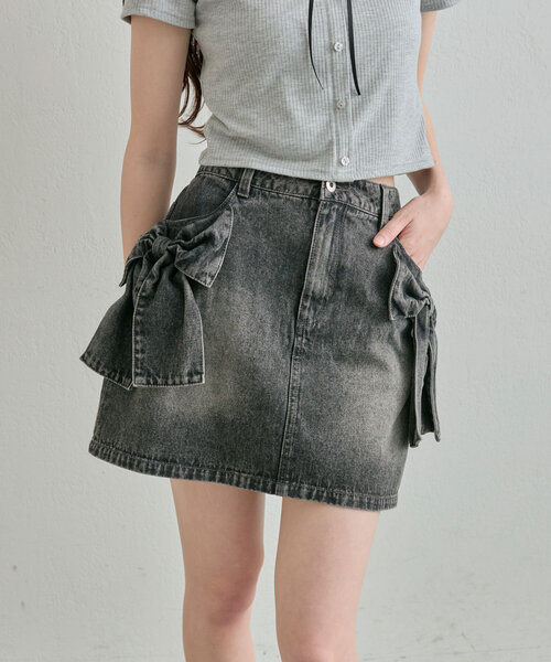 OLIVE des OLIVE（オリーブデオリーブ）の「ビッグリボンミニスカート（スカート・レディース・ブルー/ブラック/インディゴブルー・FREE）」の4枚目の写真