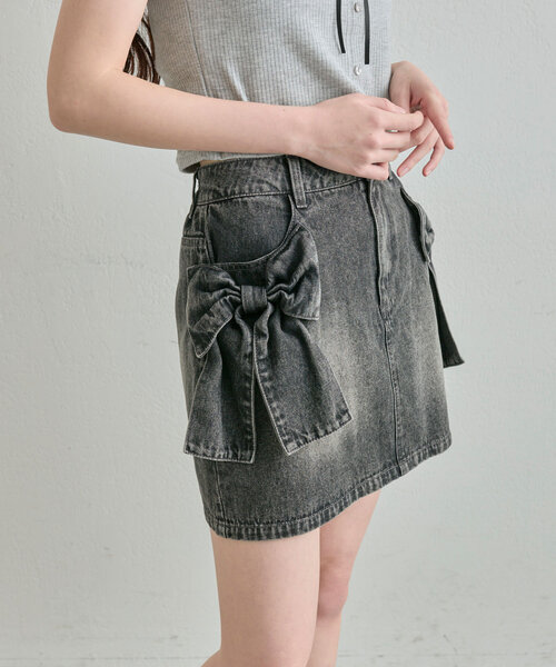 OLIVE des OLIVE（オリーブデオリーブ）の「ビッグリボンミニスカート（スカート・レディース・ブルー/ブラック/インディゴブルー・FREE）」の5枚目の写真