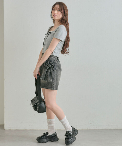 OLIVE des OLIVE（オリーブデオリーブ）の「ビッグリボンミニスカート（スカート・レディース・ブルー/ブラック/インディゴブルー・FREE）」の8枚目の写真