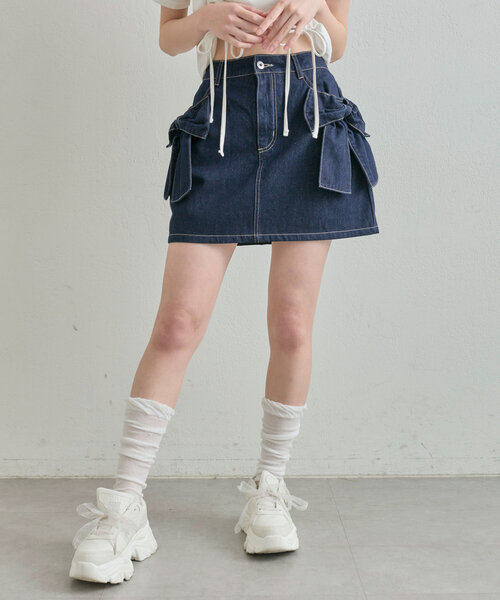 OLIVE des OLIVE（オリーブデオリーブ）の「ビッグリボンミニスカート（スカート・レディース・ブルー/ブラック/インディゴブルー・FREE）」の10枚目の写真