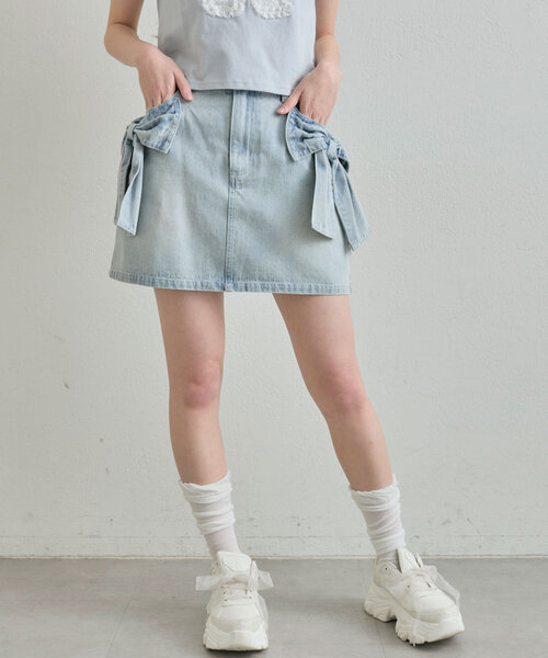 OLIVE des OLIVE（オリーブデオリーブ）の「ビッグリボンミニスカート（スカート・レディース・ブルー/ブラック/インディゴブルー・FREE）」の16枚目の写真