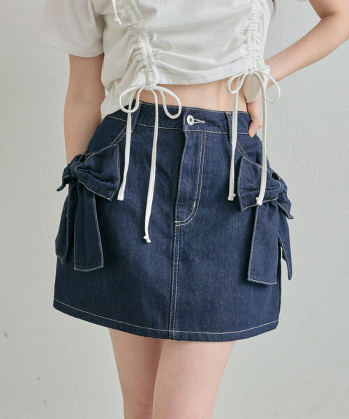 OLIVE des OLIVE（オリーブデオリーブ）の「ビッグリボンミニスカート（スカート・レディース・ブルー/ブラック/インディゴブルー・FREE）」の3枚目の写真