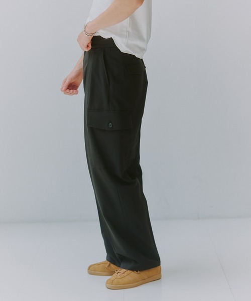 セール】【NewAnce】Two Tuck Draping Cargo Slacks / Polyester