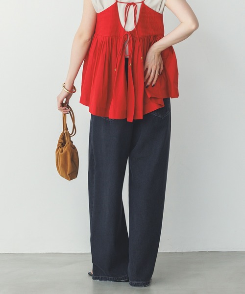 hunch(ハンチ)の「ダメージデニム ゆるストレートパンツ(デニムパンツ・レディース・ブラック/ライトグレー/ライトインディゴブルー・FREE)」の9枚目の写真