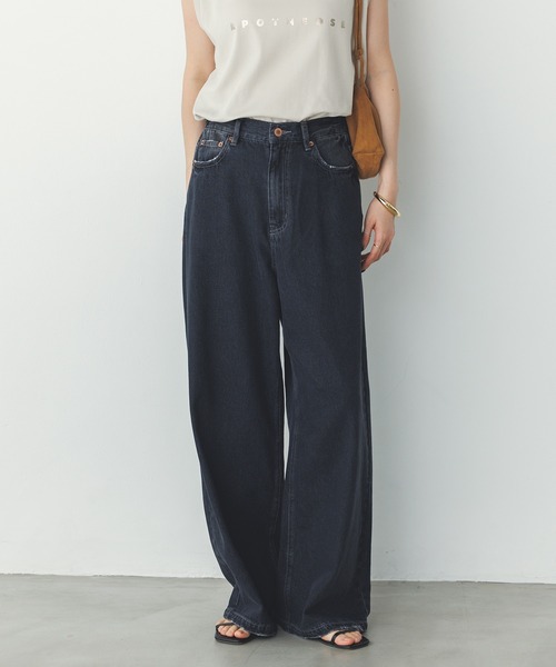 hunch(ハンチ)の「ダメージデニム ゆるストレートパンツ(デニムパンツ・レディース・ブラック/ライトグレー/ライトインディゴブルー・FREE)」の4枚目の写真