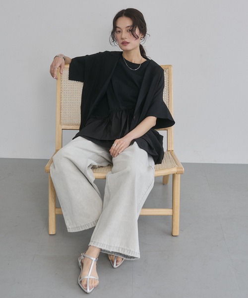 hunch(ハンチ)の「ダメージデニム ゆるストレートパンツ(デニムパンツ・レディース・ブラック/ライトグレー/ライトインディゴブルー/ワンウォッシュ/ブルー系その他・FREE)」の11枚目の写真