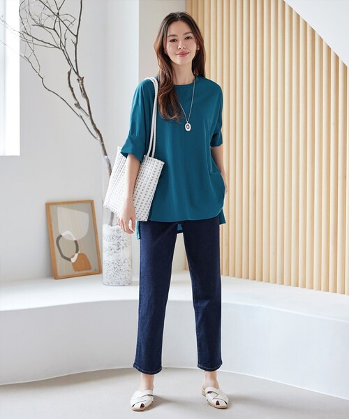 Tiaclasse(ティアクラッセ)の「【接触冷感】イージーカットソードルマントップス(Tシャツ/カットソー・レディース・ブラウン/ブルー/ブラック・XL)」の9枚目の写真