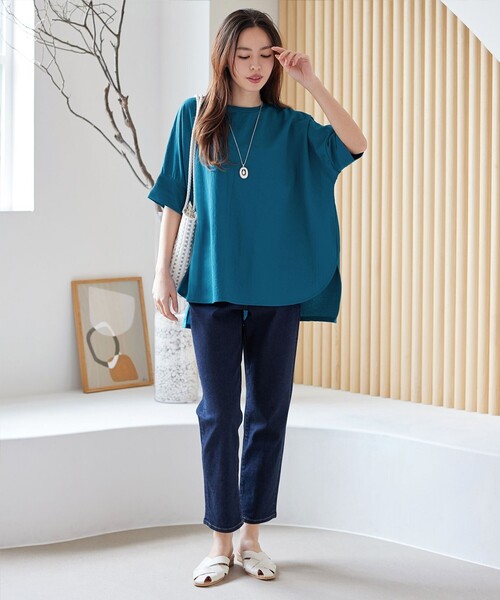 Tiaclasse(ティアクラッセ)の「【接触冷感】イージーカットソードルマントップス(Tシャツ/カットソー・レディース・ブラウン/ブルー/ブラック・XL)」の11枚目の写真