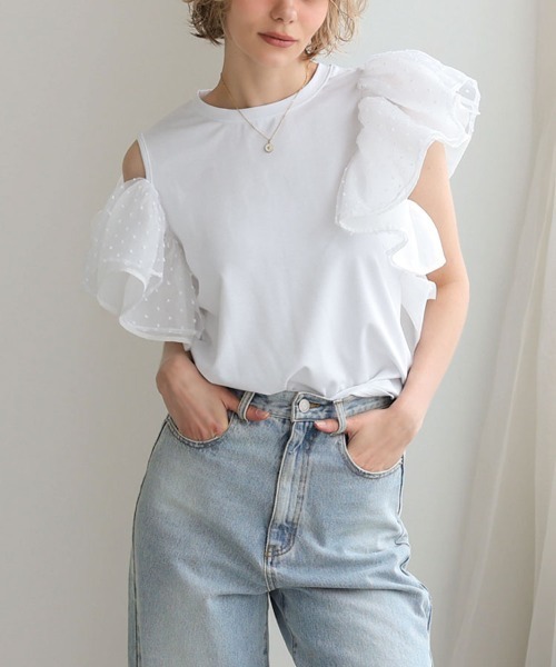 DONOBAN（ドノバン）の「ドットフリルショルダーTee（Tシャツ/カットソー・レディース・ホワイト/ブラック・ONE）」の22枚目の写真