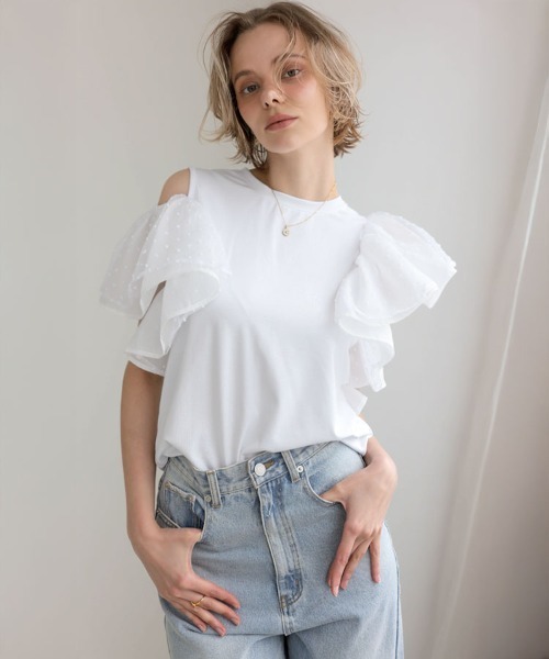ドットフリルショルダーTee（Tシャツ/カットソー）｜DONOBAN