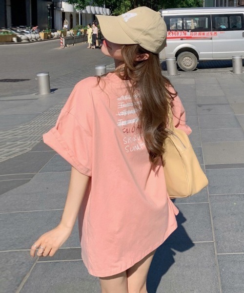 SHEPP（シープ）の「スマイルプリントBIGT（Tシャツ/カットソー・レディース・ホワイト/ピンク・L/XL）」の2枚目の写真