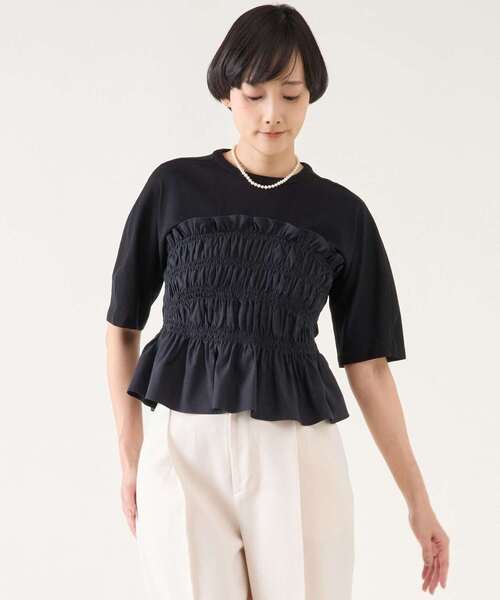 martinique(マルティニーク)の「《追加》シャーリングコンビプルオーバー(Tシャツ/カットソー・レディース・ブラック/ホワイト・FREE)」の2枚目の写真