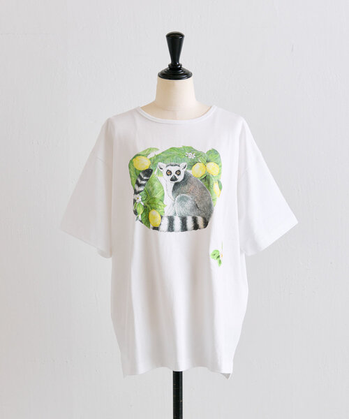 ear PAPILLONNER（イアパピヨネ）の「sampo×ear ワオキツネザル/刺しゅうTシャツ（Tシャツ/カットソー・レディース・ホワイト・FREE）」の19枚目の写真