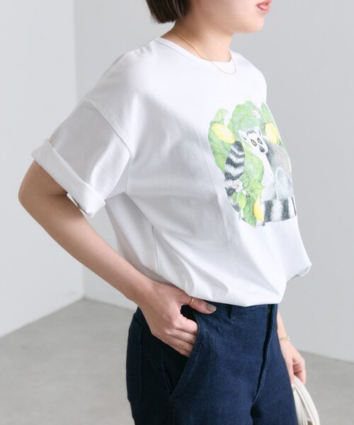 ear PAPILLONNER（イアパピヨネ）の「sampo×ear ワオキツネザル/刺しゅうTシャツ（Tシャツ/カットソー・レディース・ホワイト・FREE）」の9枚目の写真