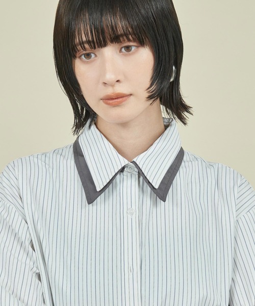 Settimissimo（セッティミッシモ）の「ストライプ 配色 ダブル襟 半袖シャツ（シャツ/ブラウス・レディース・ブルー/オフホワイト・FREE）」の3枚目の写真