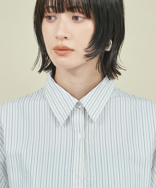 Settimissimo（セッティミッシモ）の「ストライプ 配色 ダブル襟 半袖シャツ（シャツ/ブラウス・レディース・ブルー/オフホワイト・FREE）」の4枚目の写真