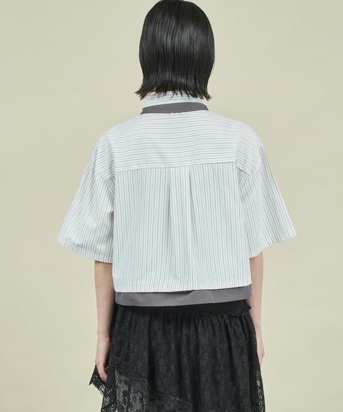 Settimissimo（セッティミッシモ）の「ストライプ 配色 ダブル襟 半袖シャツ（シャツ/ブラウス・レディース・ブルー/オフホワイト・FREE）」の7枚目の写真