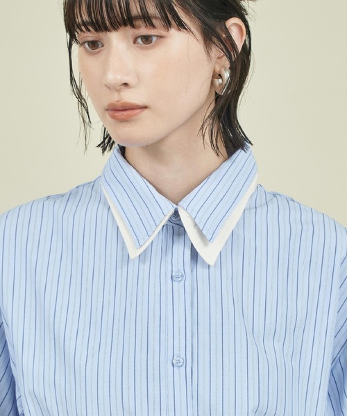 Settimissimo（セッティミッシモ）の「ストライプ 配色 ダブル襟 半袖シャツ（シャツ/ブラウス・レディース・ブルー/オフホワイト・FREE）」の10枚目の写真