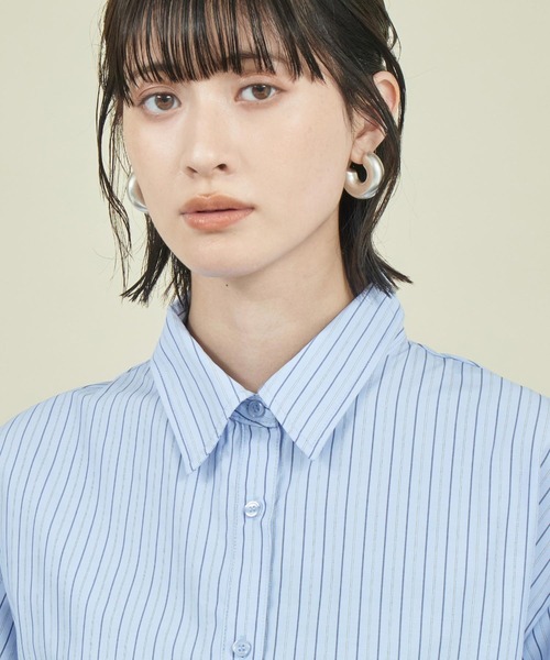 Settimissimo（セッティミッシモ）の「ストライプ 配色 ダブル襟 半袖シャツ（シャツ/ブラウス・レディース・ブルー/オフホワイト・FREE）」の11枚目の写真