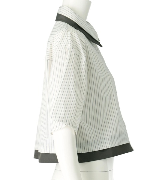 Settimissimo（セッティミッシモ）の「ストライプ 配色 ダブル襟 半袖シャツ（シャツ/ブラウス・レディース・ブルー/オフホワイト・FREE）」の16枚目の写真