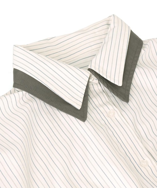 Settimissimo（セッティミッシモ）の「ストライプ 配色 ダブル襟 半袖シャツ（シャツ/ブラウス・レディース・ブルー/オフホワイト・FREE）」の17枚目の写真
