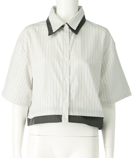 Settimissimo（セッティミッシモ）の「ストライプ 配色 ダブル襟 半袖シャツ（シャツ/ブラウス・レディース・ブルー/オフホワイト・FREE）」の15枚目の写真