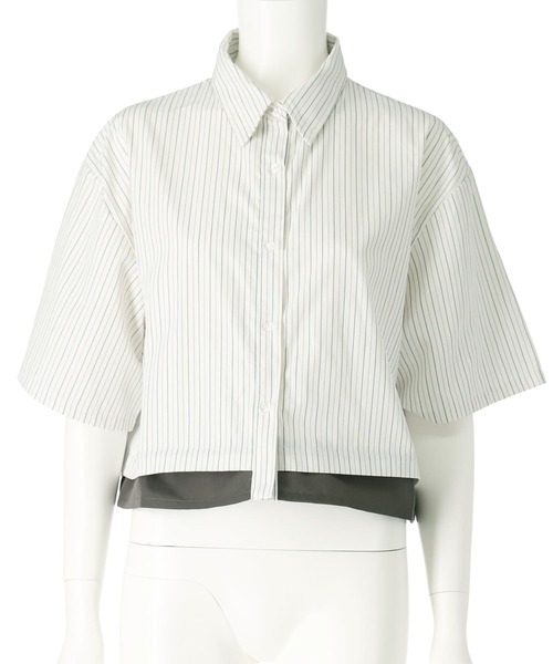 Settimissimo（セッティミッシモ）の「ストライプ 配色 ダブル襟 半袖シャツ（シャツ/ブラウス・レディース・ブルー/オフホワイト・FREE）」の21枚目の写真