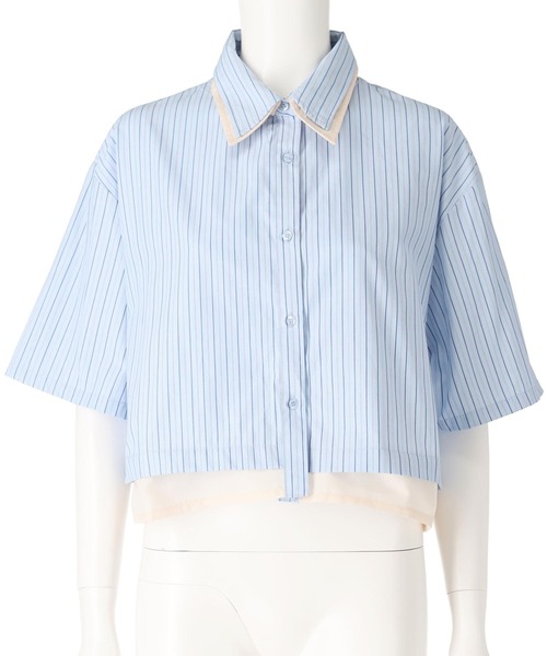 Settimissimo（セッティミッシモ）の「ストライプ 配色 ダブル襟 半袖シャツ（シャツ/ブラウス・レディース・ブルー/オフホワイト・FREE）」の22枚目の写真