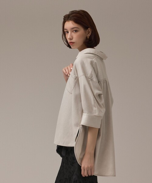 GRACE CONTINENTAL(グレースコンチネンタル)の「ツイルハーフスリーブシャツ(シャツ/ブラウス・レディース・カーキ/ベージュ・36)」の3枚目の写真