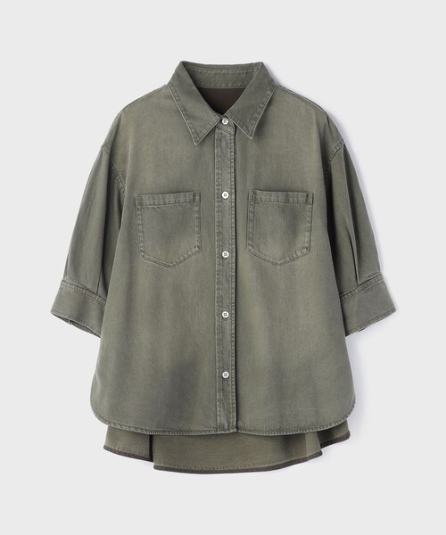 GRACE CONTINENTAL(グレースコンチネンタル)の「ツイルハーフスリーブシャツ(シャツ/ブラウス・レディース・カーキ/ベージュ・36)」の1枚目の写真
