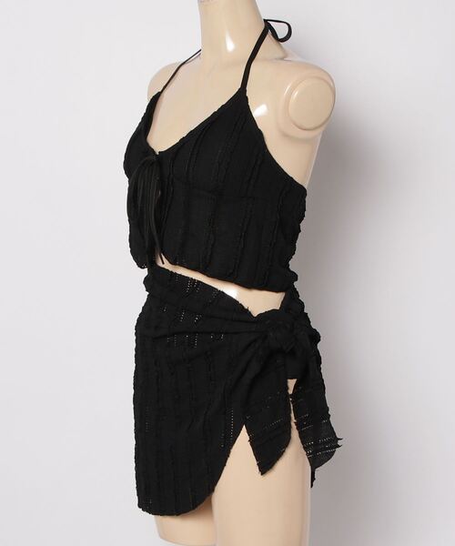 FREE STYLISTS（フリー スタイリスト）の「Y2K 腰巻スカートレースシャーリング 水着 [3点セット]（水着・レディース・ブルー/ブラック/ピンク・FREE）」の4枚目の写真