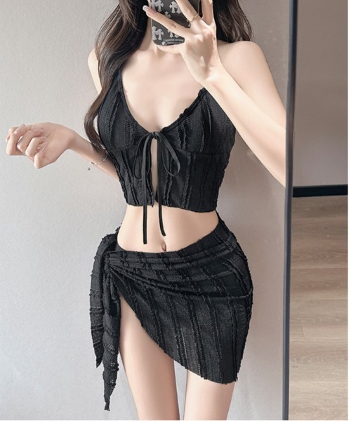 FREE STYLISTS（フリー スタイリスト）の「Y2K 腰巻スカートレースシャーリング 水着 [3点セット]（水着・レディース・ブルー/ブラック/ピンク・FREE）」の19枚目の写真