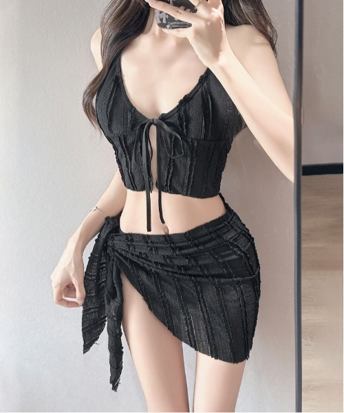 FREE STYLISTS（フリー スタイリスト）の「Y2K 腰巻スカートレースシャーリング 水着 [3点セット]（水着・レディース・ブルー/ブラック/ピンク・FREE）」の21枚目の写真