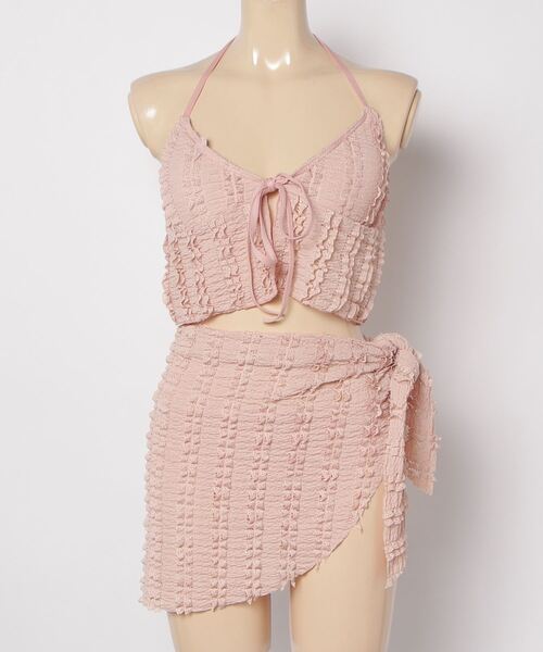 FREE STYLISTS（フリー スタイリスト）の「Y2K 腰巻スカートレースシャーリング 水着 [3点セット]（水着・レディース・ブルー/ブラック/ピンク・FREE）」の15枚目の写真