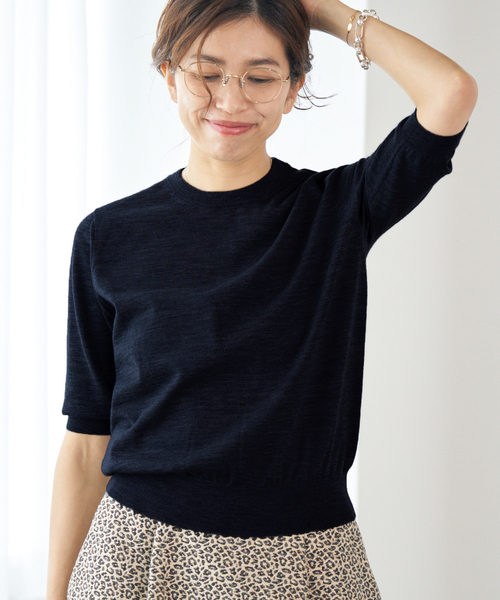 IENA - イエナ 24AW ARKABA クルー半袖プルオーバー ニット F ネイビー IENA - イエナ 24AW ARKABA クルー半袖プルオーバー ニット F