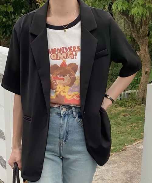 FUNdaysion(ファンデイション)の「半袖テーラードジャケット(Tシャツ/カットソー・レディース・ホワイト/アイボリー/ブラック・M)」の9枚目の写真