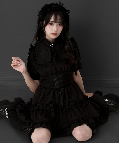 DearMyLove(ディアマイラブ)の「ゴシック十字架レースアップティアード風ワンピース(ワンピース・レディース・ブラック×ホワイト/パープル/ブラック/ボルドー・LARGE/MEDIUM/SMALL/LL)」の20枚目の写真