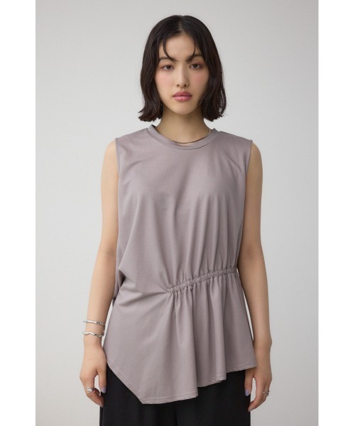 AZUL by moussy(アズールバイマウジー)の「C/T冷感アシメギャザートップス(Tシャツ/カットソー・レディース・ブラック/ブラック系その他/ライトグレー・FREE)」の12枚目の写真