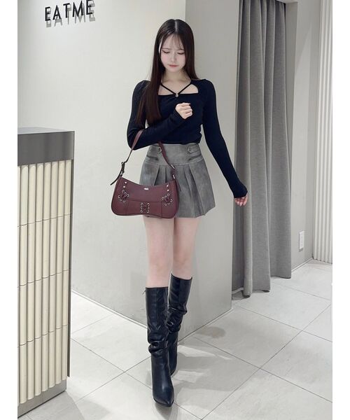 EATME（イートミー）の「ヴィンテージライクフェイクレザースカート（スカート・レディース・ブラウン/グレー/アイボリー・FREE）」の5枚目の写真